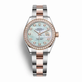 Rolex Lady-Datejust 28mm - Ref: 279381rbr-0014 - White Mother of Pearl Diamond Dial & Diamond Bezel, Two Tone Stainless Steel & 18K Rose Gold Oyster Bracelet Women's Watch