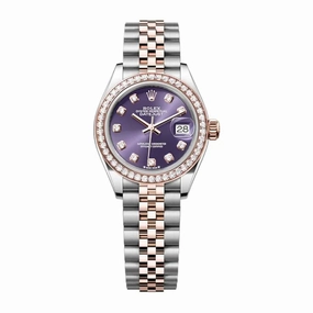 Rolex Lady-Datejust 28mm - Ref: 279381rbr-0015 - Aubergine Purple Diamond Dial & Diamond Bezel, Two Tone Stainless Steel & 18K Rose Gold Jubilee Bracelet Women's Watch
