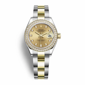 Rolex Lady-Datejust 28mm - Ref: 279383rbr-0012 - Champagne Diamond Dial & Diamond Bezel, Two Tone Stainless Steel & 18K Yellow Gold Oyster Bracelet Women's Watch