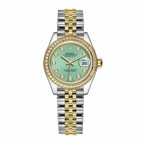 Rolex Lady-Datejust 28mm - Ref: 279383rbr-0013 - Mint Green Diamond Dial & Diamond Bezel, Two Tone Stainless Steel & 18K Yellow Gold Jubilee Bracelet Women's Watch
