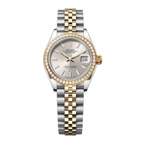 Rolex Lady-Datejust 28mm - Ref: 279383rbr-0017 - Silver Stick Dial & Diamond Bezel, Two Tone Stainless Steel & 18K Yellow Gold Jubilee Bracelet Women's Watch