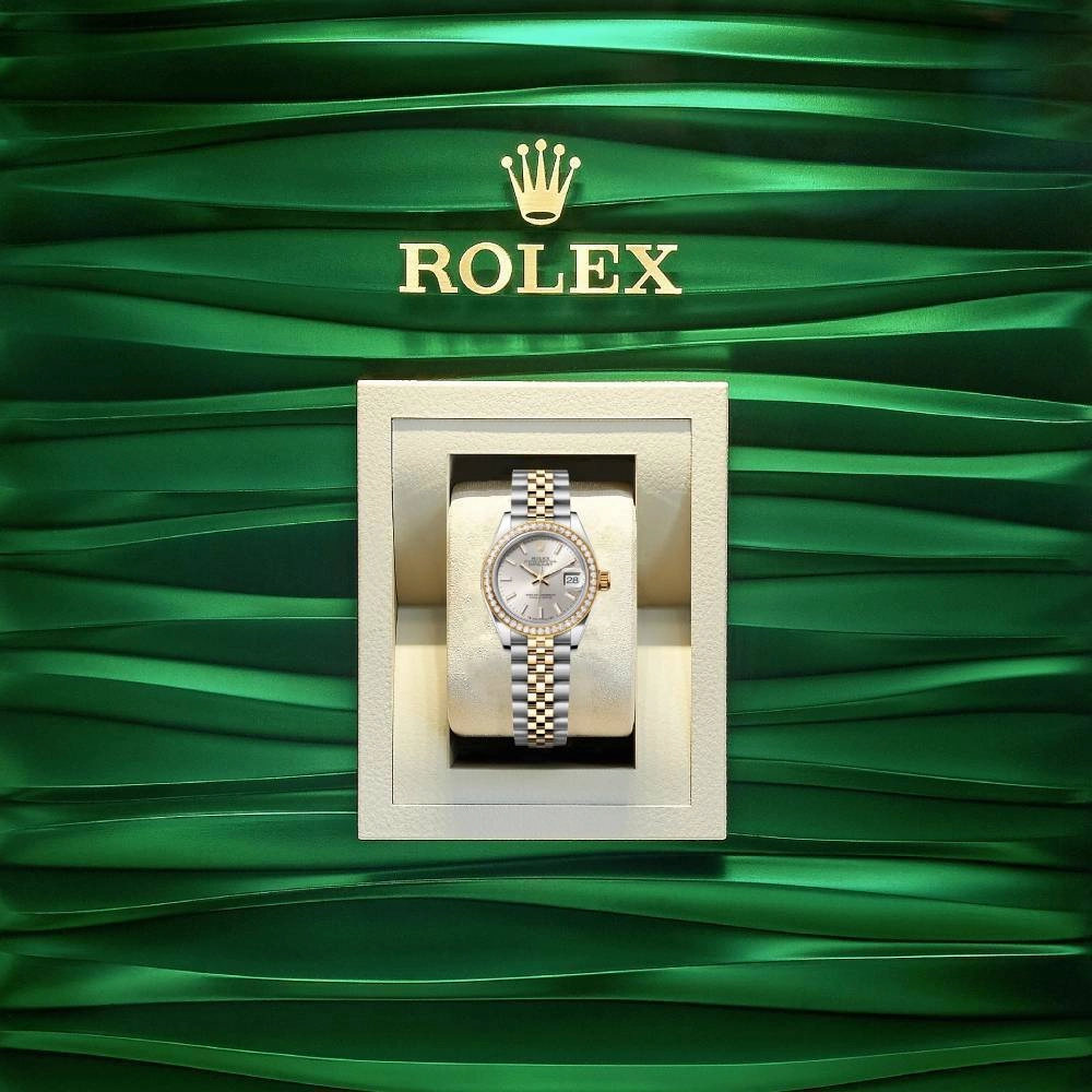 Rolex Lady-Datejust 28mm - Ref: 279383rbr-0017 - Silver Stick Dial & Diamond Bezel, Two Tone Stainless Steel & 18K Yellow Gold Jubilee Bracelet Women's Watch