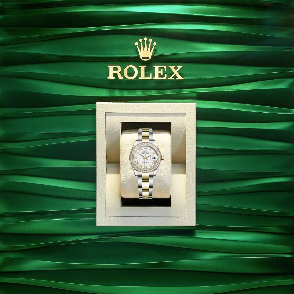 Rolex Lady-Datejust 28mm - Ref: 279383rbr-0024 - White Roman Dial & Diamond Bezel, Two Tone Stainless Steel & 18K Yellow Gold Oyster Bracelet Women's Watch