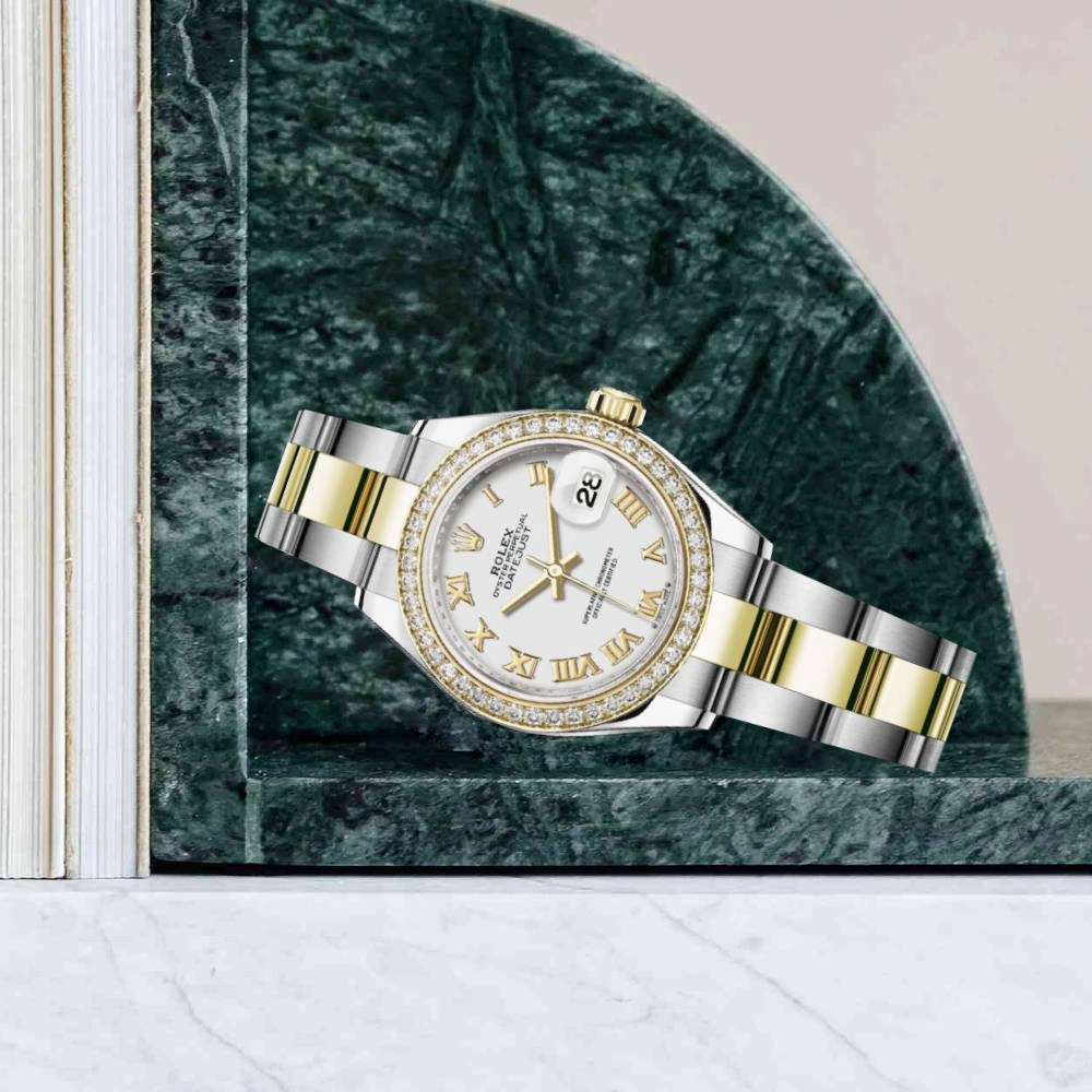 Rolex Lady-Datejust 28mm - Ref: 279383rbr-0024 - White Roman Dial & Diamond Bezel, Two Tone Stainless Steel & 18K Yellow Gold Oyster Bracelet Women's Watch