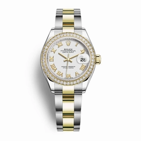 Rolex Lady-Datejust 28mm - Ref: 279383rbr-0024 - White Roman Dial & Diamond Bezel, Two Tone Stainless Steel & 18K Yellow Gold Oyster Bracelet Women's Watch