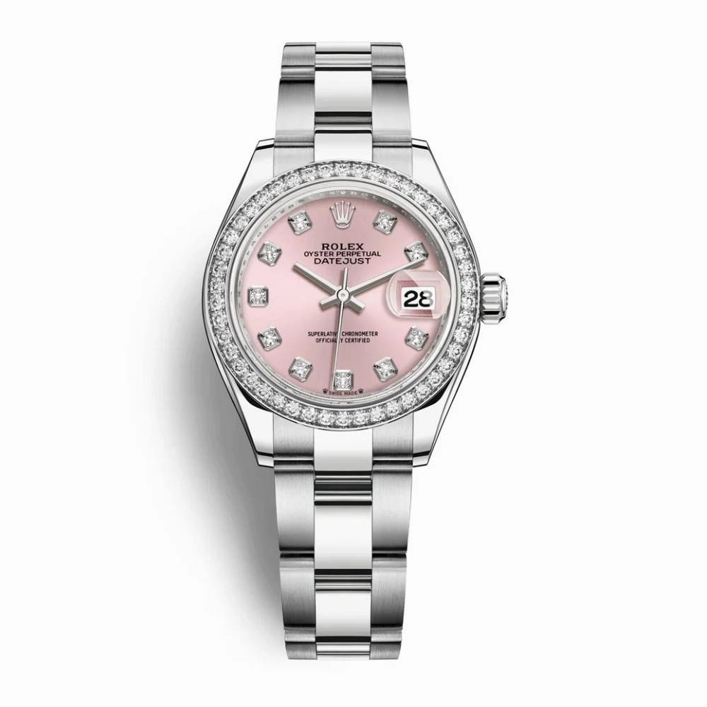 Rolex Lady-Datejust 28mm - Ref: 279384rbr-0004 - Pink Diamond Dial & Diamond Bezel, Stainless Steel Oyster Bracelet Women's Watch