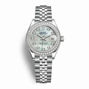 Rolex Lady-Datejust 28mm - Ref: 279384rbr-0011 - White Mother of Pearl Diamond Dial & Diamond Bezel, Stainless Steel Jubilee Bracelet Women's Watch