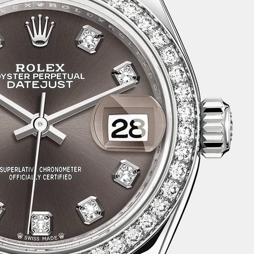 Rolex Lady-Datejust 28mm - Ref: 279384rbr-0018 - Dark Grey Diamond Dial & Diamond Bezel, Stainless Steel Oyster Bracelet Women's Watch