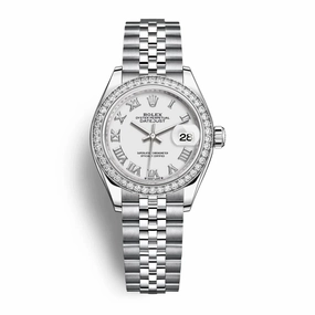 Rolex Lady-Datejust 28mm - Ref: 279384rbr-0019 - White Roman Dial & Diamond Bezel, Stainless Steel Jubilee Bracelet Women's Watch