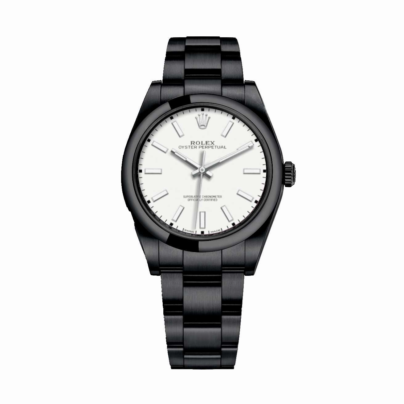 Rolex Oyster Perpetual 39mm - Ref: 114300-0004-pvd-2 - White Stick Dial, Black PVD Stainless Steel Oyster Bracelet Watch