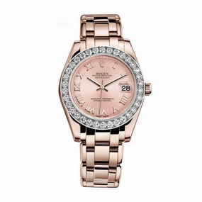 Rolex Pearlmaster 34mm - Ref: 81285-0020 - Pink Roman Dial & Diamond Bezel, 18K Rose Gold Bracelet Women's Watch
