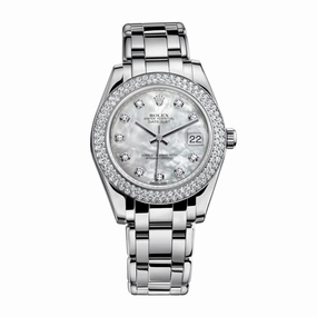 Rolex Pearlmaster 34mm - Ref: 81299-0014 - White mother of Pearl Diamond Dial & Diamond Bezel, 18K White Gold Bracelet Women's Watch