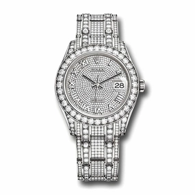 Rolex Pearlmaster 34mm - Ref: 81409rbr-0001 - Pave Roman Diamond Dial, Diamond Bezel & Diamond Case, 18K White Gold Diamond Bracelet Women's Watch