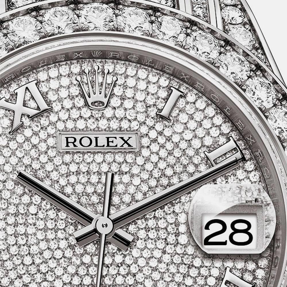 Rolex Pearlmaster 34mm - Ref: 81409rbr-0001 - Pave Roman Diamond Dial, Diamond Bezel & Diamond Case, 18K White Gold Diamond Bracelet Women's Watch