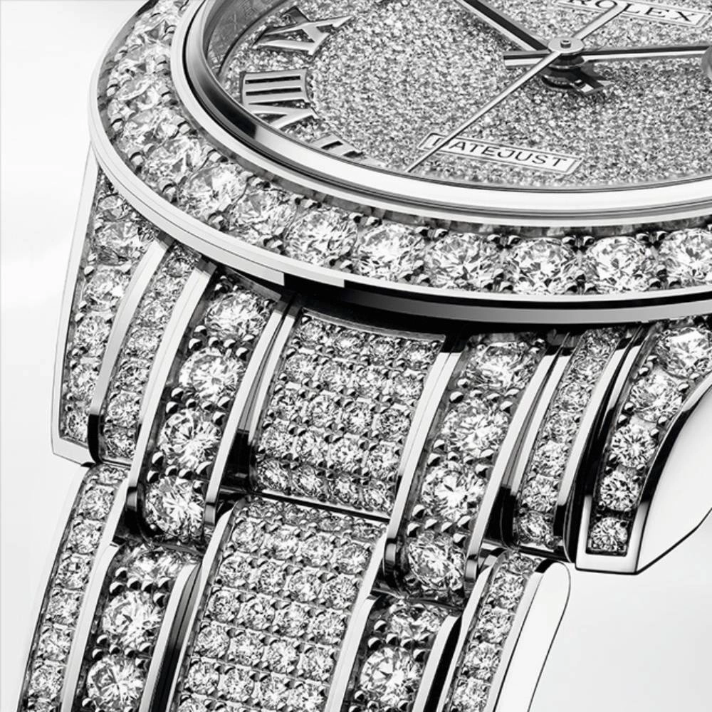 Rolex Pearlmaster 34mm - Ref: 81409rbr-0001 - Pave Roman Diamond Dial, Diamond Bezel & Diamond Case, 18K White Gold Diamond Bracelet Women's Watch