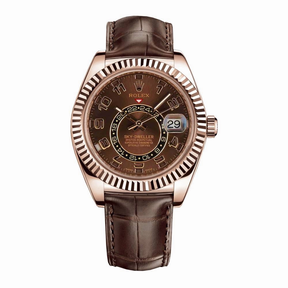 Rolex Sky-Dweller 42mm - Ref: 326135 - Chocolate Dial, 18K Rose Gold & Brown Leather Strap Watch