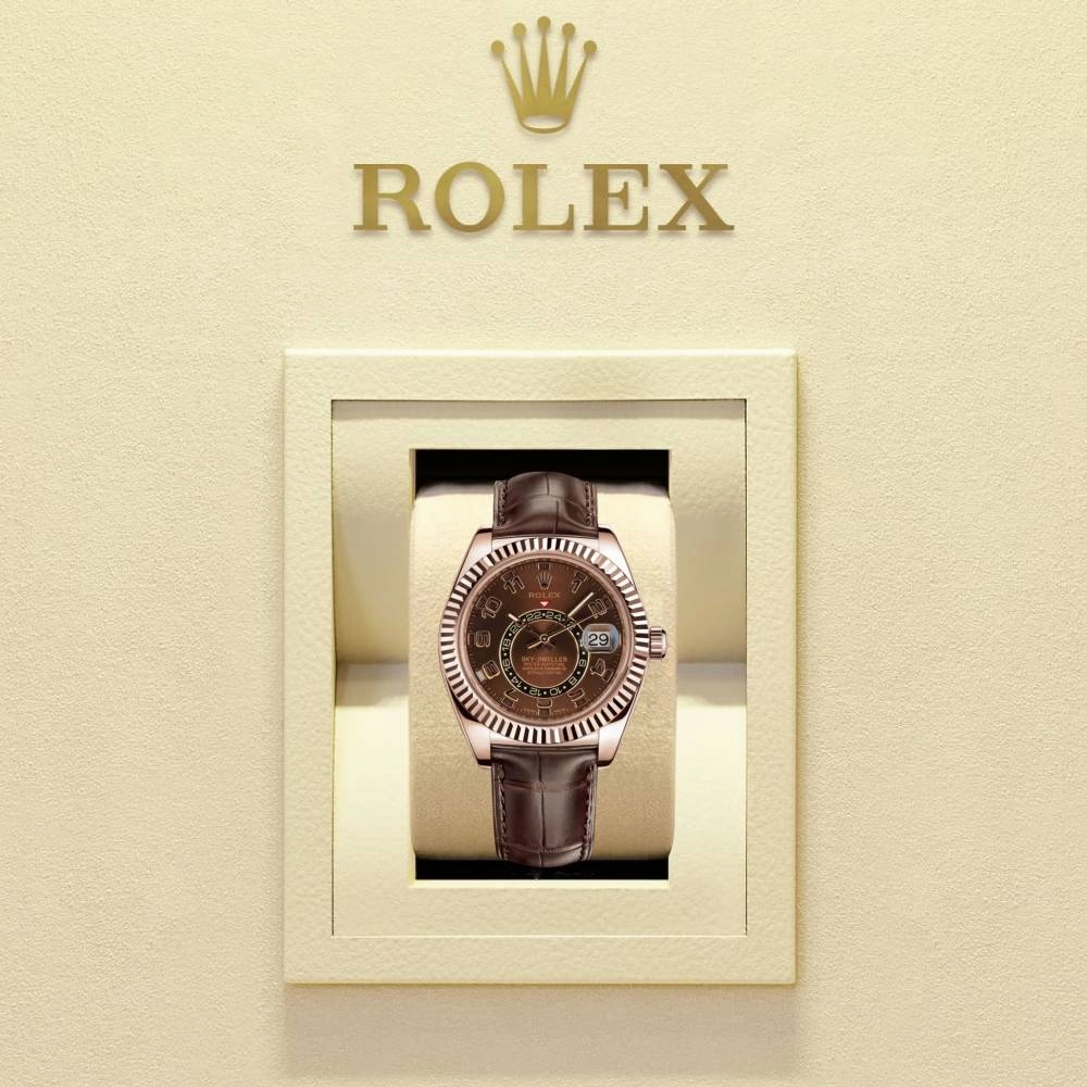 Rolex Sky-Dweller 42mm - Ref: 326135 - Chocolate Dial, 18K Rose Gold & Brown Leather Strap Watch