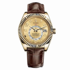 Rolex Sky-Dweller 42mm - Ref: 326138CH - Champagne Dial, 18K Yellow Gold & Brown Leather Strap Men's Watch