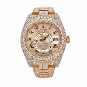 Rolex Sky-Dweller 42mm - Ref: 326935 - Sundust Roman Dial, 18K Rose Gold Oyster Custom Diamond Bracelet Watch