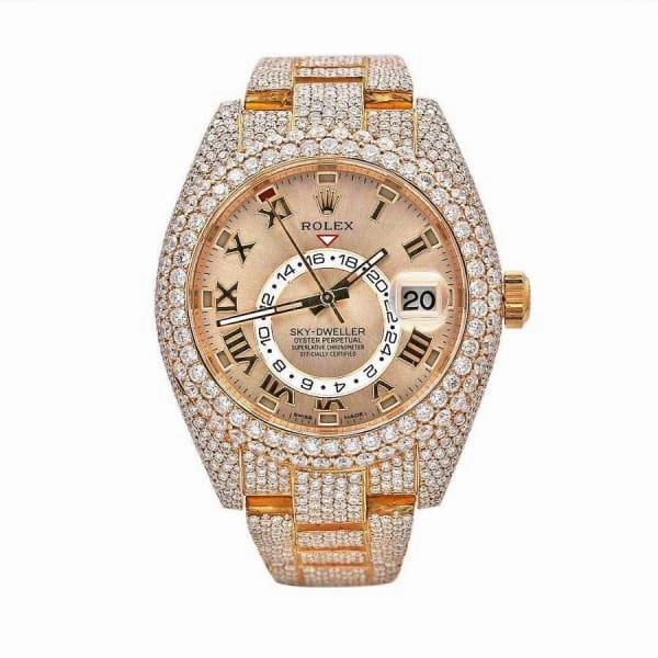 Rolex Sky-Dweller 42mm - Ref: 326935 - Sundust Roman Dial, 18K Rose Gold Oyster Custom Diamond Bracelet Watch