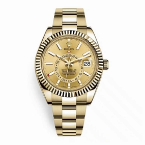 Rolex Sky-Dweller 42mm - Ref: 326938-0003 - Champagne Stick Dial, 18K Yellow Gold Oyster Bracelet Watch