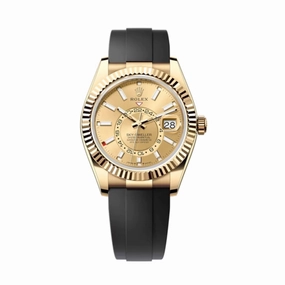 Rolex Sky-Dweller 42mm - Ref: 336238 - Champagne Stick Dial & 18K Yellow Gold Case, Black Oysterflex Bracelet Watch