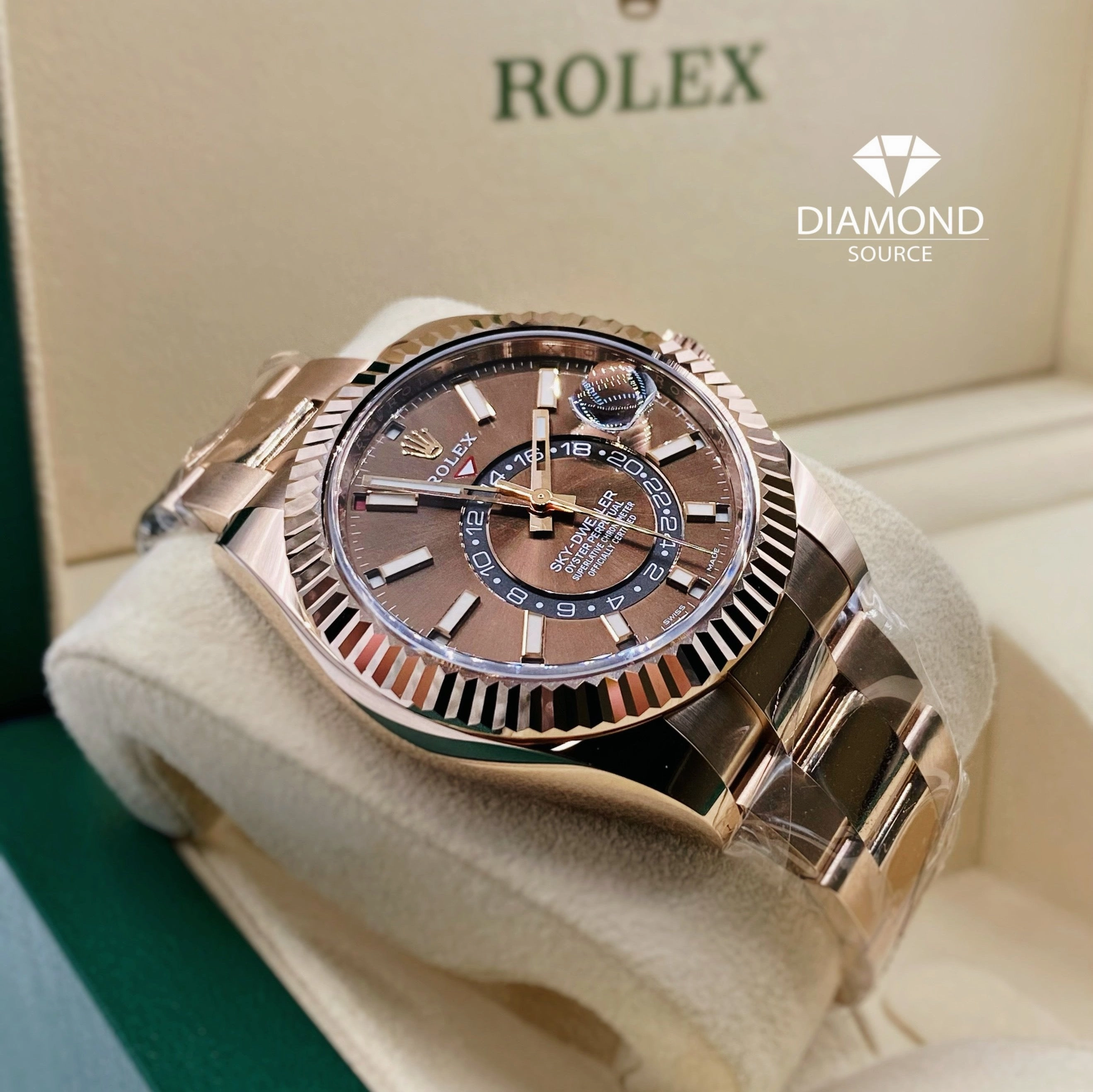 Rolex Sky-Dweller 42mm - Ref: 336935 - Chocolate Stick Dial, 18K Rose Gold Oyster Bracelet Watch
