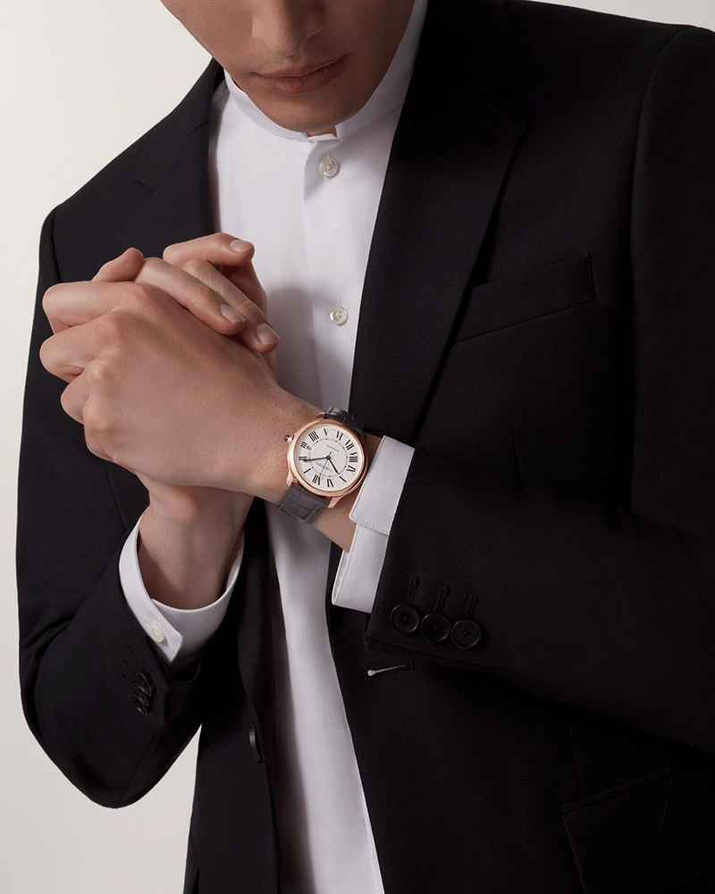 RONDE LOUIS CARTIER, 40 MM, ROSE GOLD, LEATHER