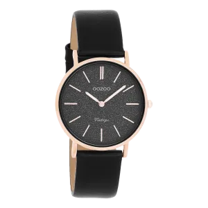 Rose gold coloured OOZOO watch with black leather strap - C20209