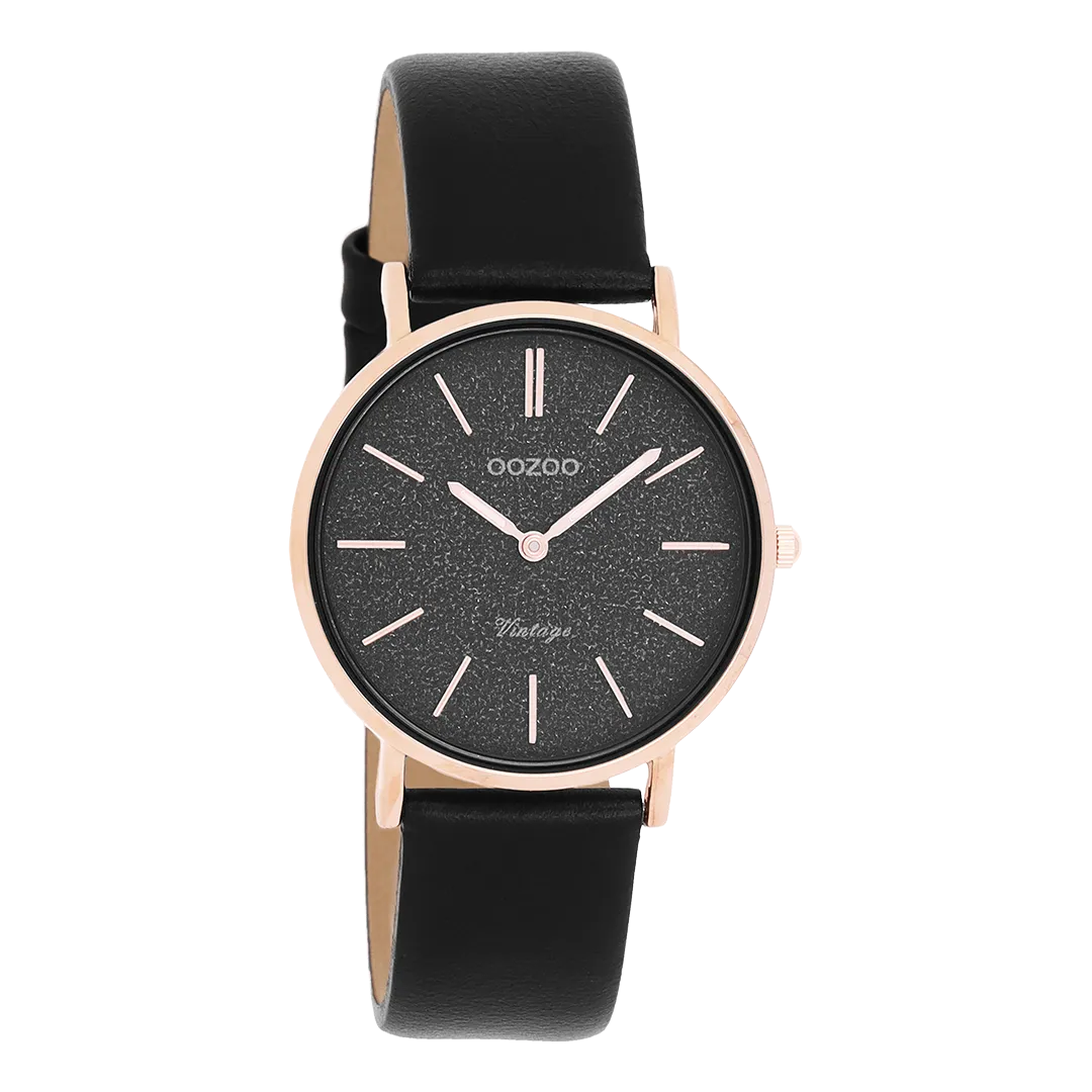 Rose gold coloured OOZOO watch with black leather strap - C20209