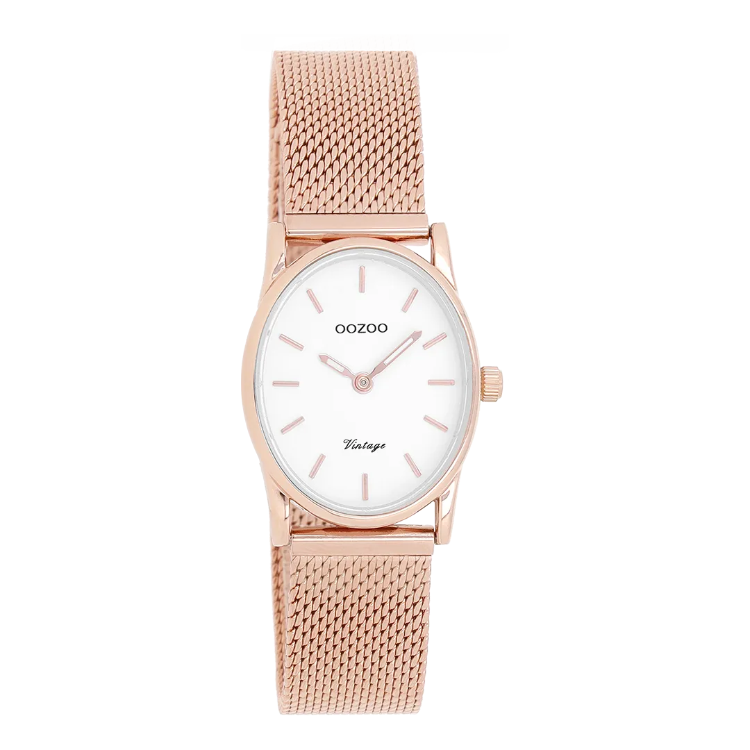 Rose gold coloured OOZOO watch with metal mesh bracelet - C10969