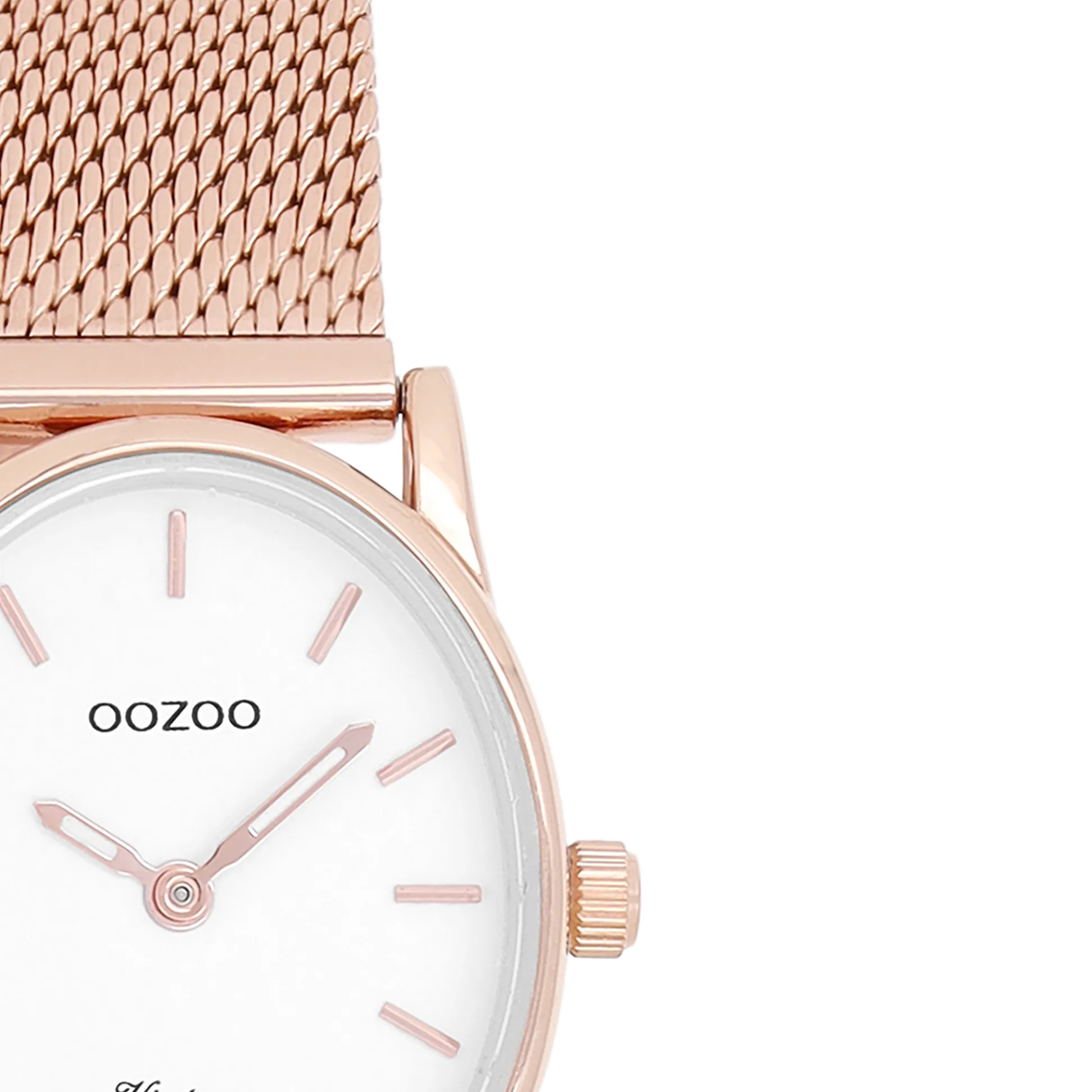 Rose gold coloured OOZOO watch with metal mesh bracelet - C10969