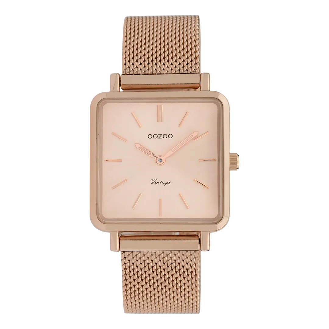 Rose gold coloured OOZOO watch with metal mesh bracelet - C9847