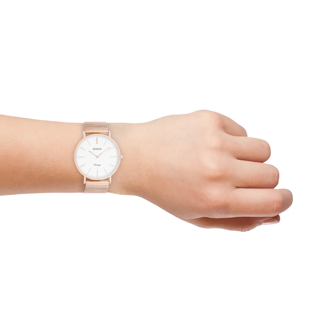 Rose gold coloured OOZOO watch with metal mesh bracelet - C9917