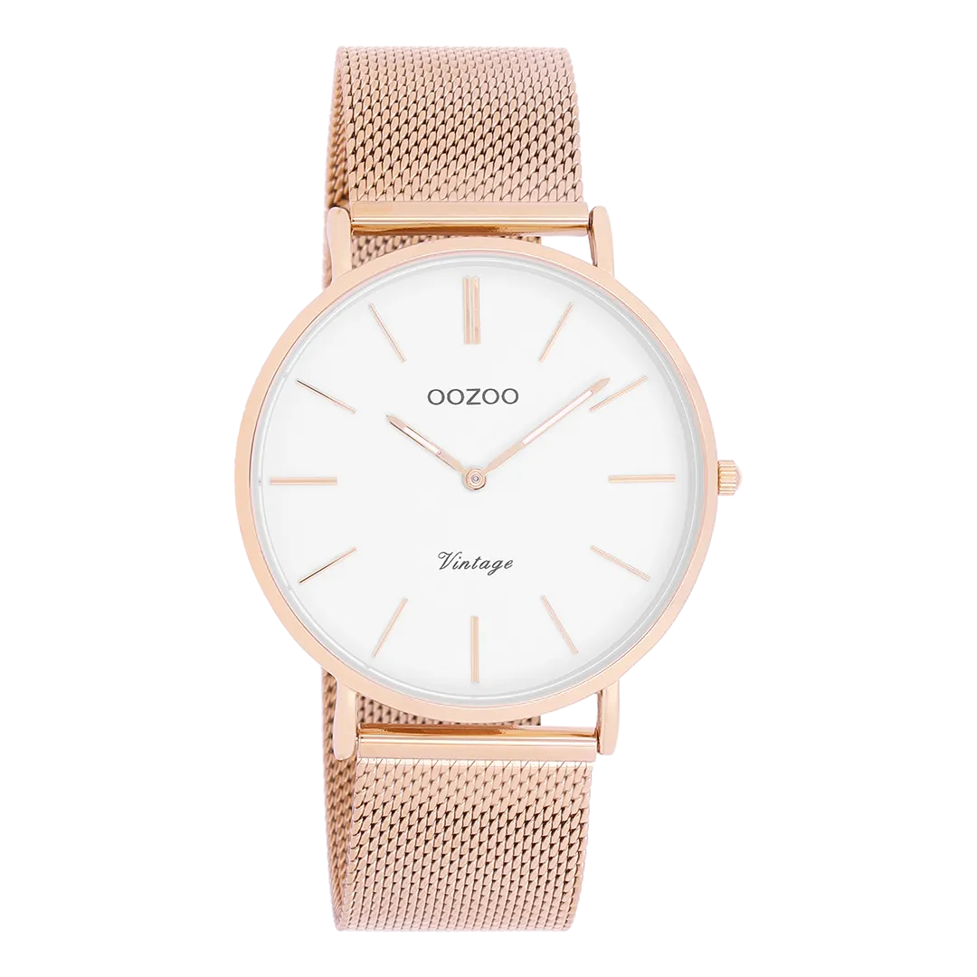 Rose gold coloured OOZOO watch with metal mesh bracelet - C9917