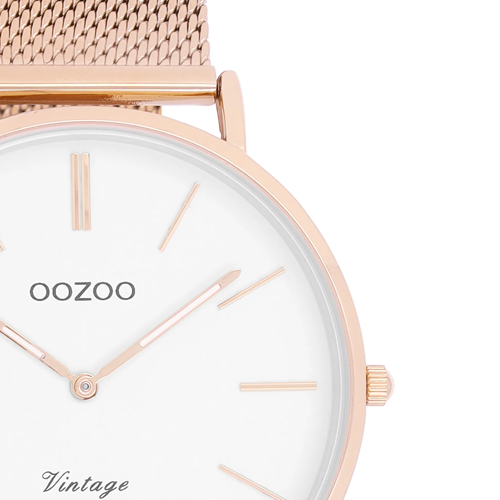 Rose gold coloured OOZOO watch with metal mesh bracelet - C9917