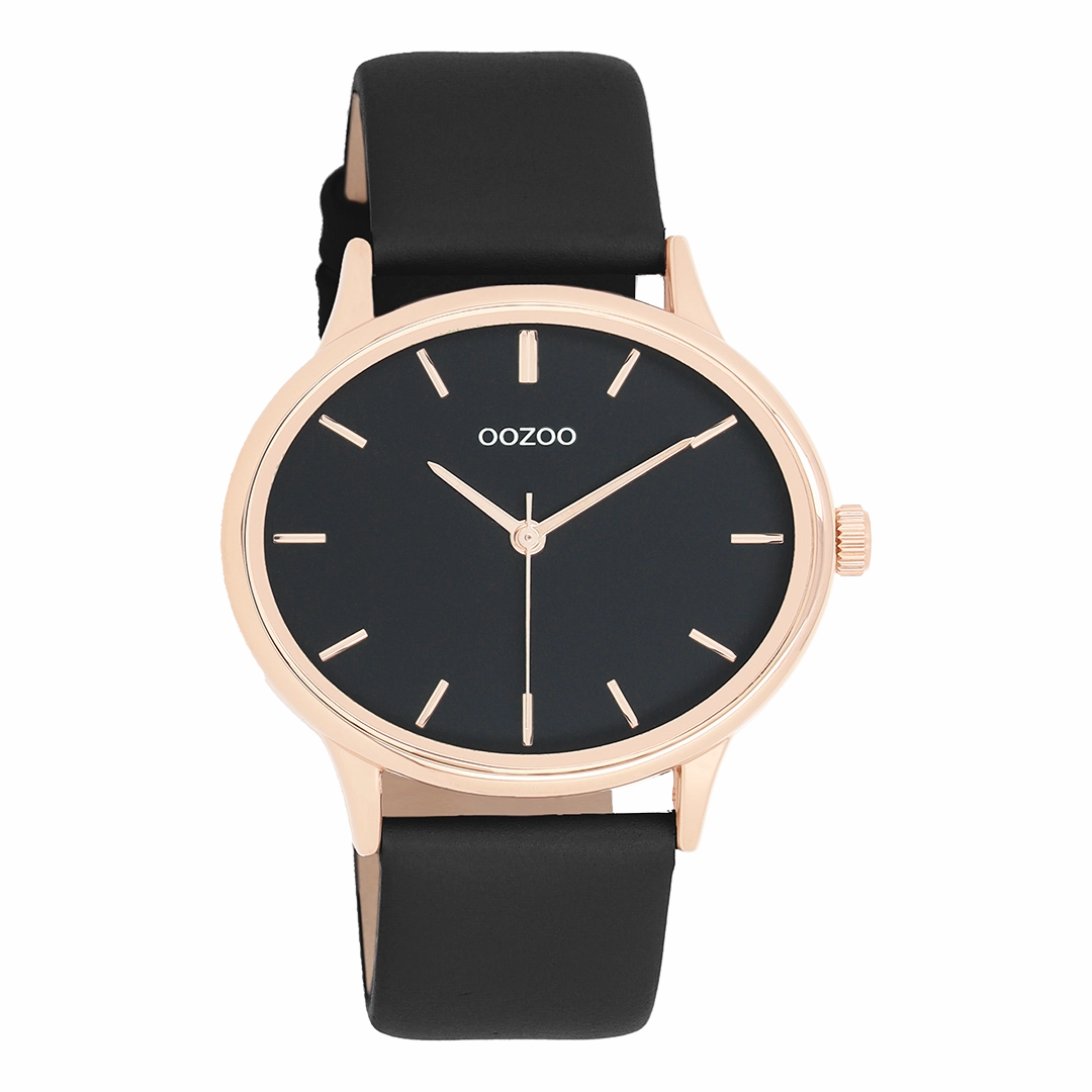 Rose gold coloured OOZOO watch with black leather strap - C11054