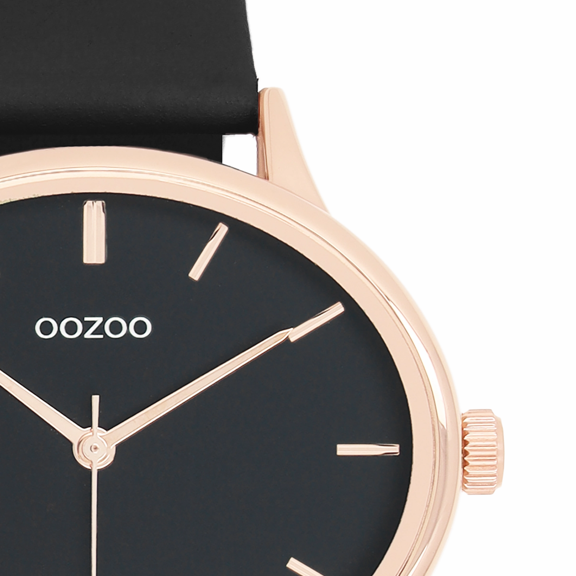 Rose gold coloured OOZOO watch with black leather strap - C11054