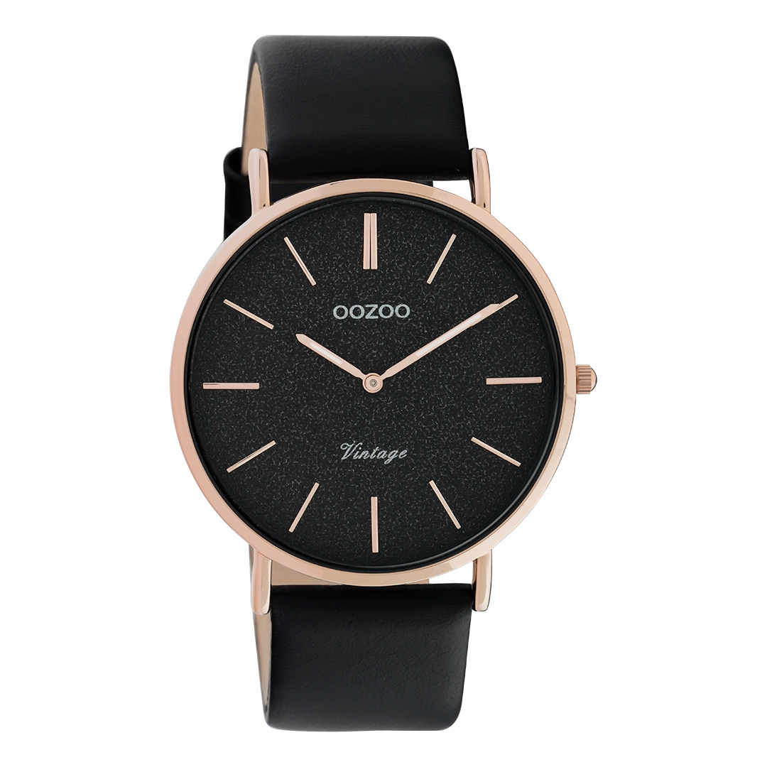 Rose gold coloured OOZOO watch with black leather strap - C20169