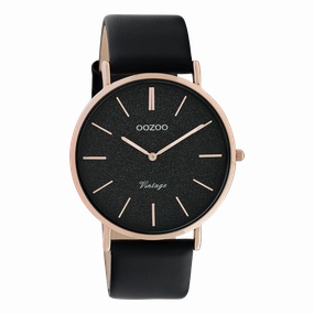 Rose gold coloured OOZOO watch with black leather strap - C20169