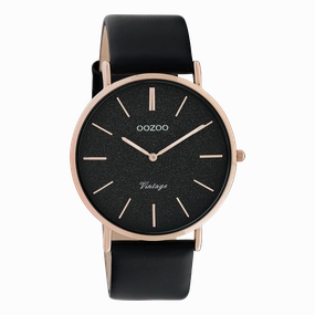 Rose gold coloured OOZOO watch with black leather strap - C20169
