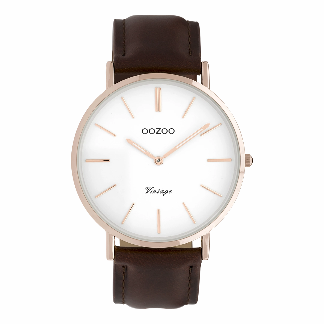 Rose gold coloured OOZOO watch with brown leather strap - C9832