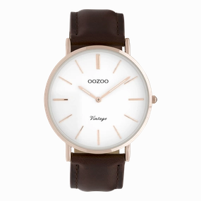 Rose gold coloured OOZOO watch with brown leather strap - C9832