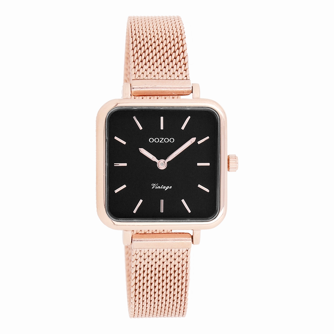 Rose gold coloured OOZOO watch with metal mesh bracelet - C10972