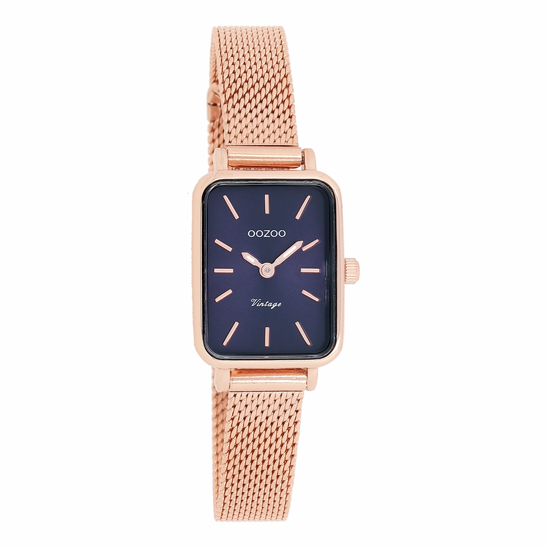 Rose gold coloured OOZOO watch with metal mesh bracelet - C10976