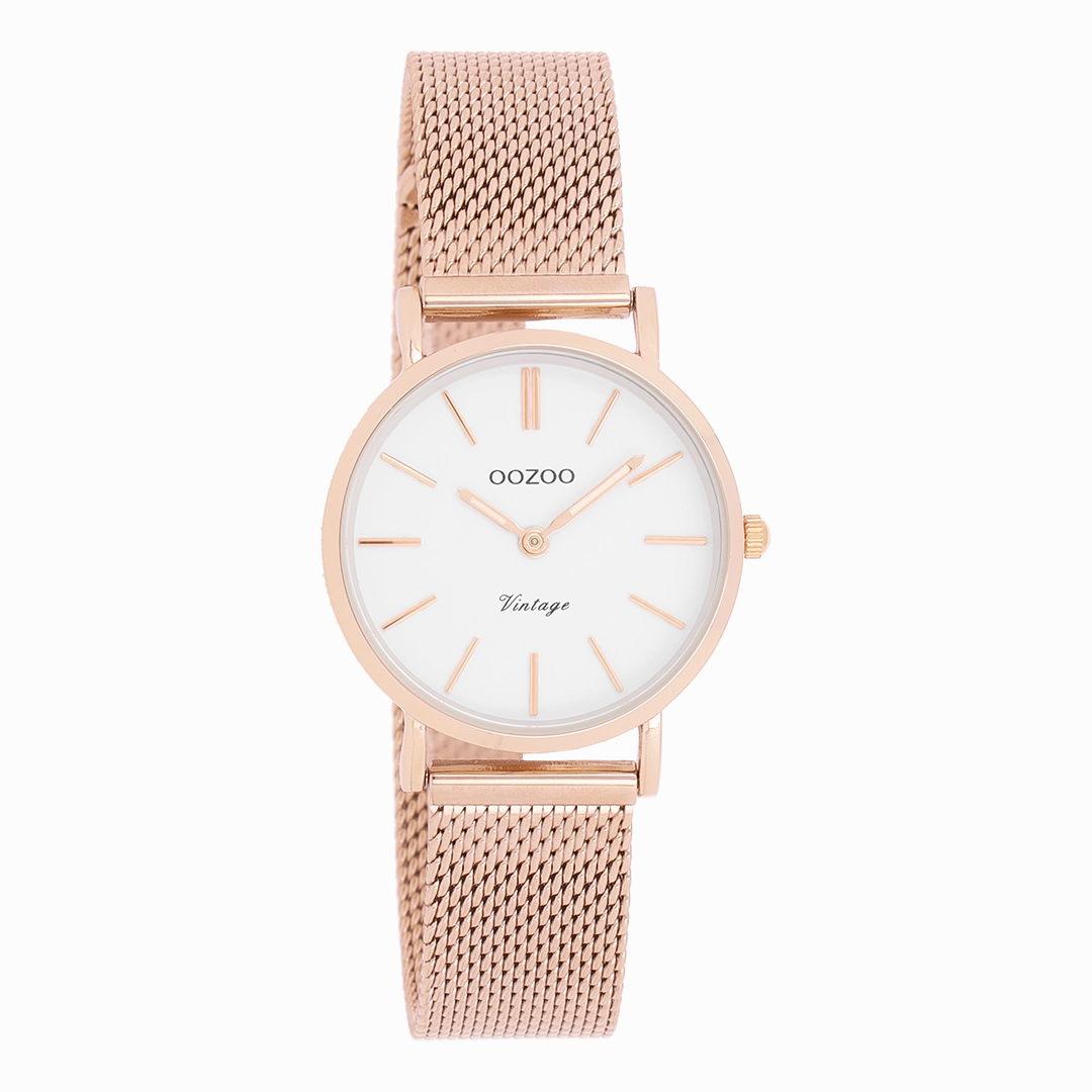 Rose gold coloured OOZOO watch with metal mesh bracelet - C20233