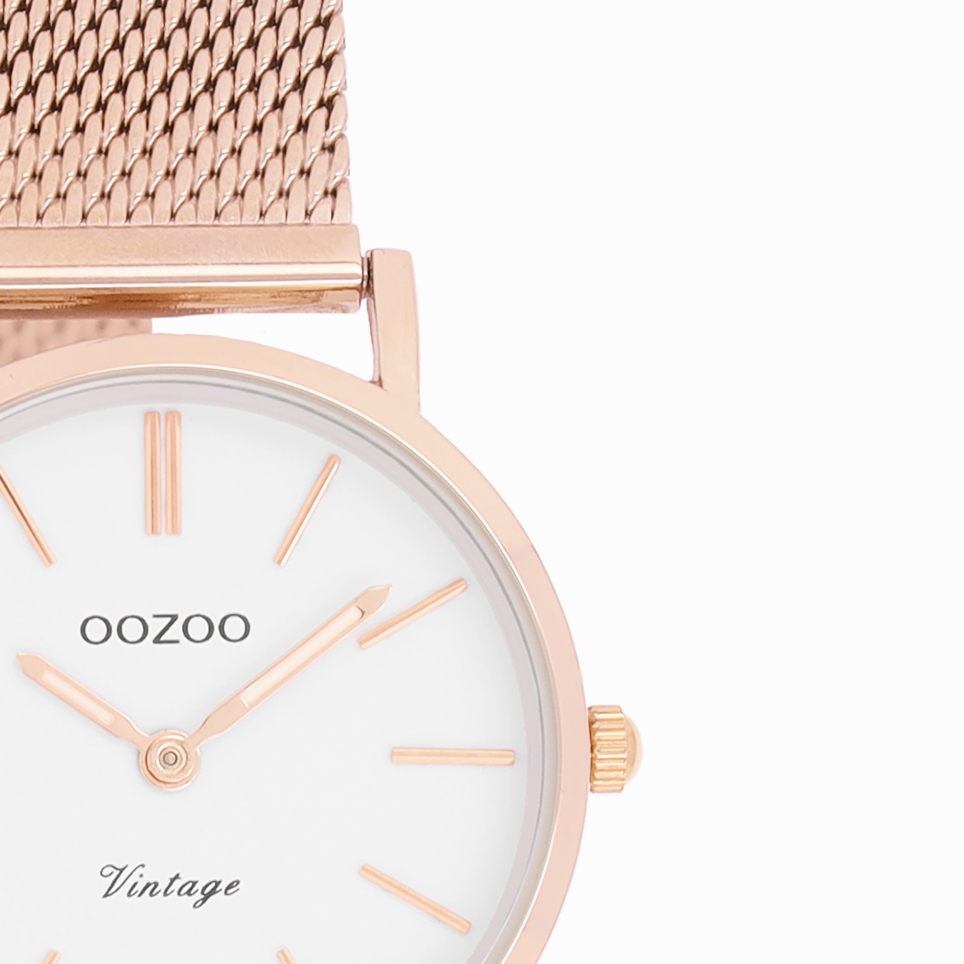 Rose gold coloured OOZOO watch with metal mesh bracelet - C20233