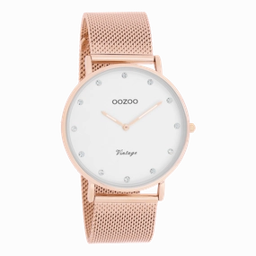 Rose gold coloured OOZOO watch with metal mesh bracelet - C20238