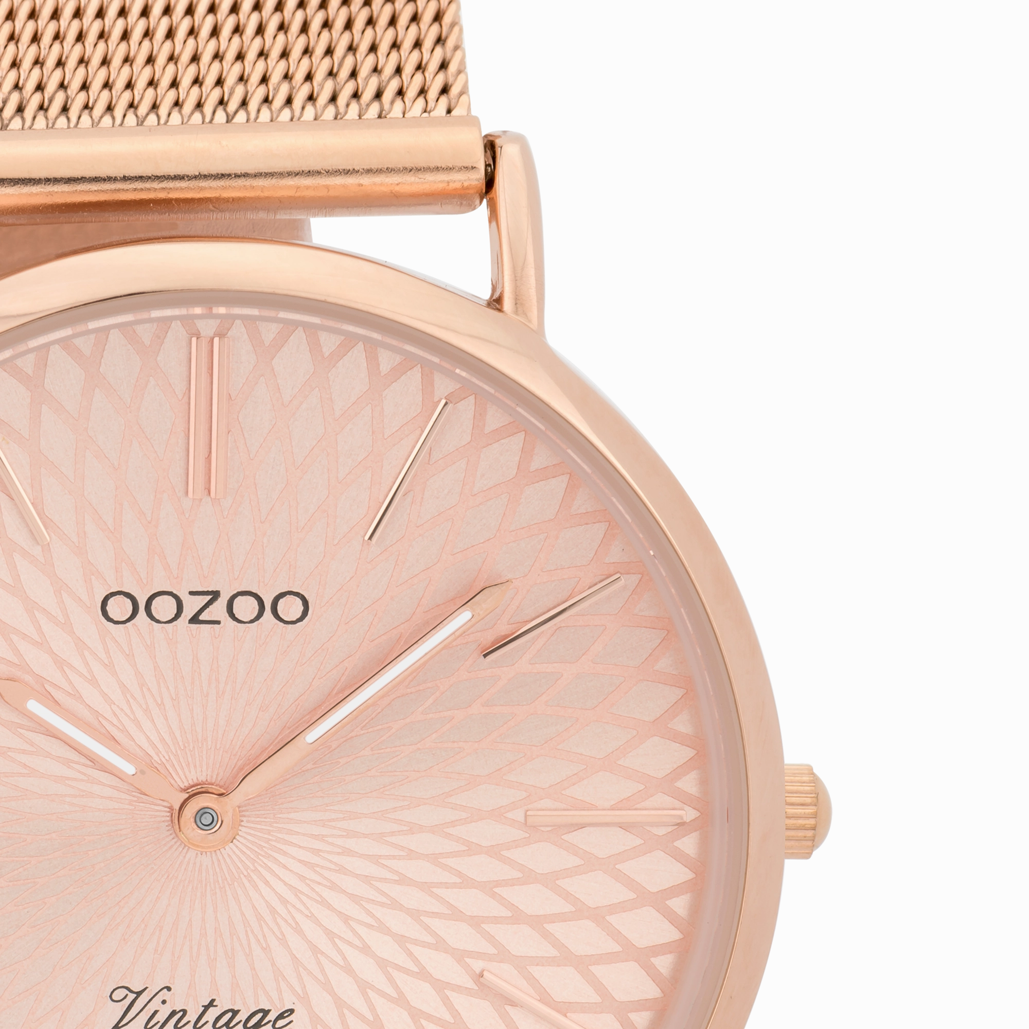 Rose gold coloured OOZOO watch with metal mesh bracelet - C9344