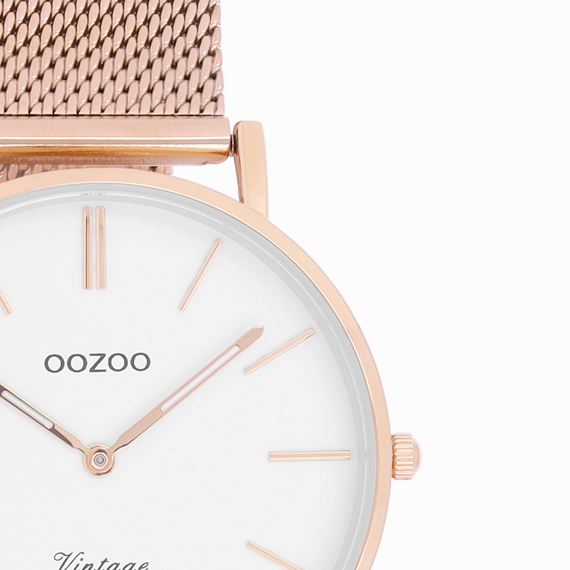 Rose gold coloured OOZOO watch with metal mesh bracelet - C9918